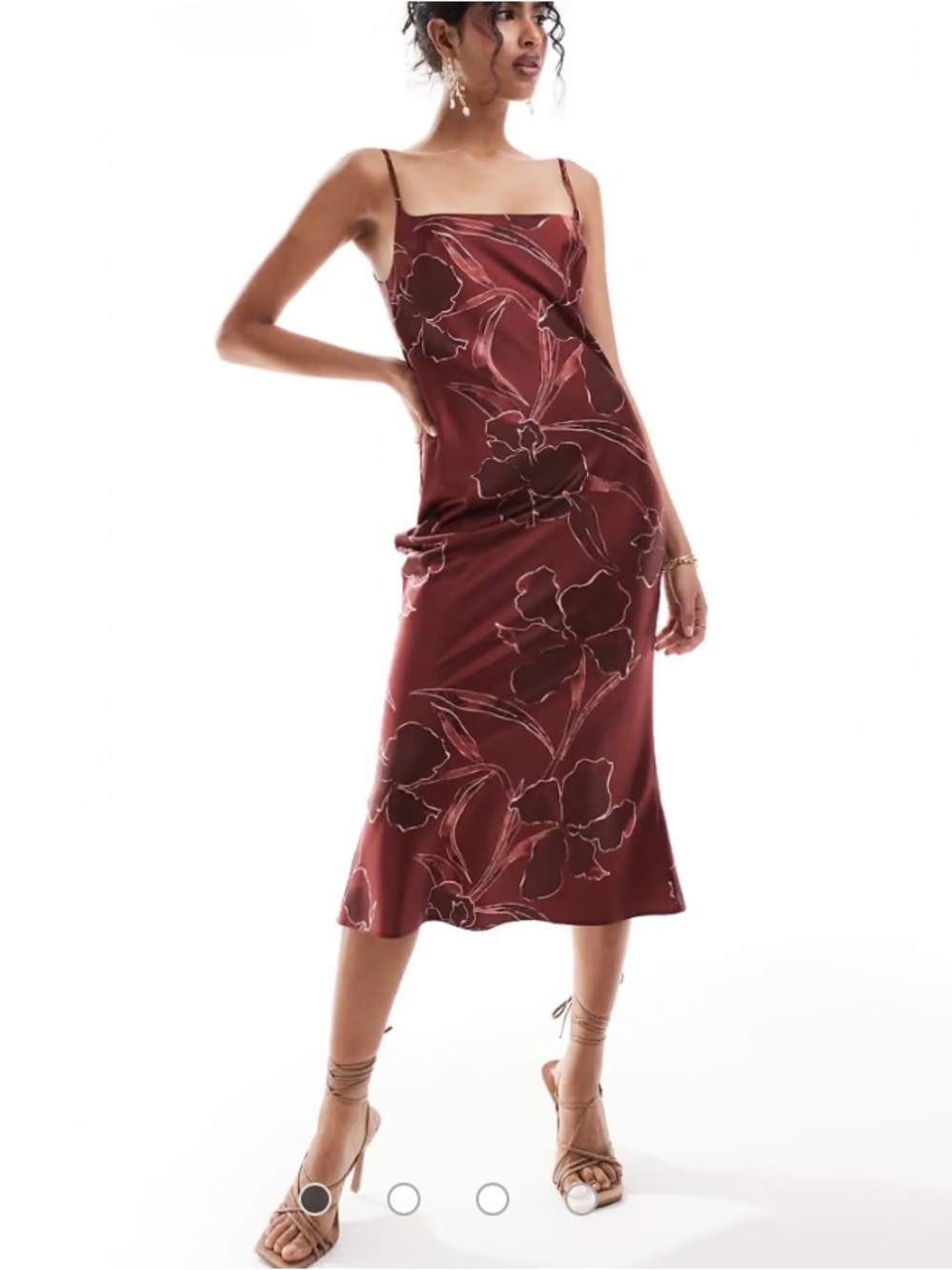 ASOS DESIGN scoop neck bias midi dress in burgundy floral print *NEW